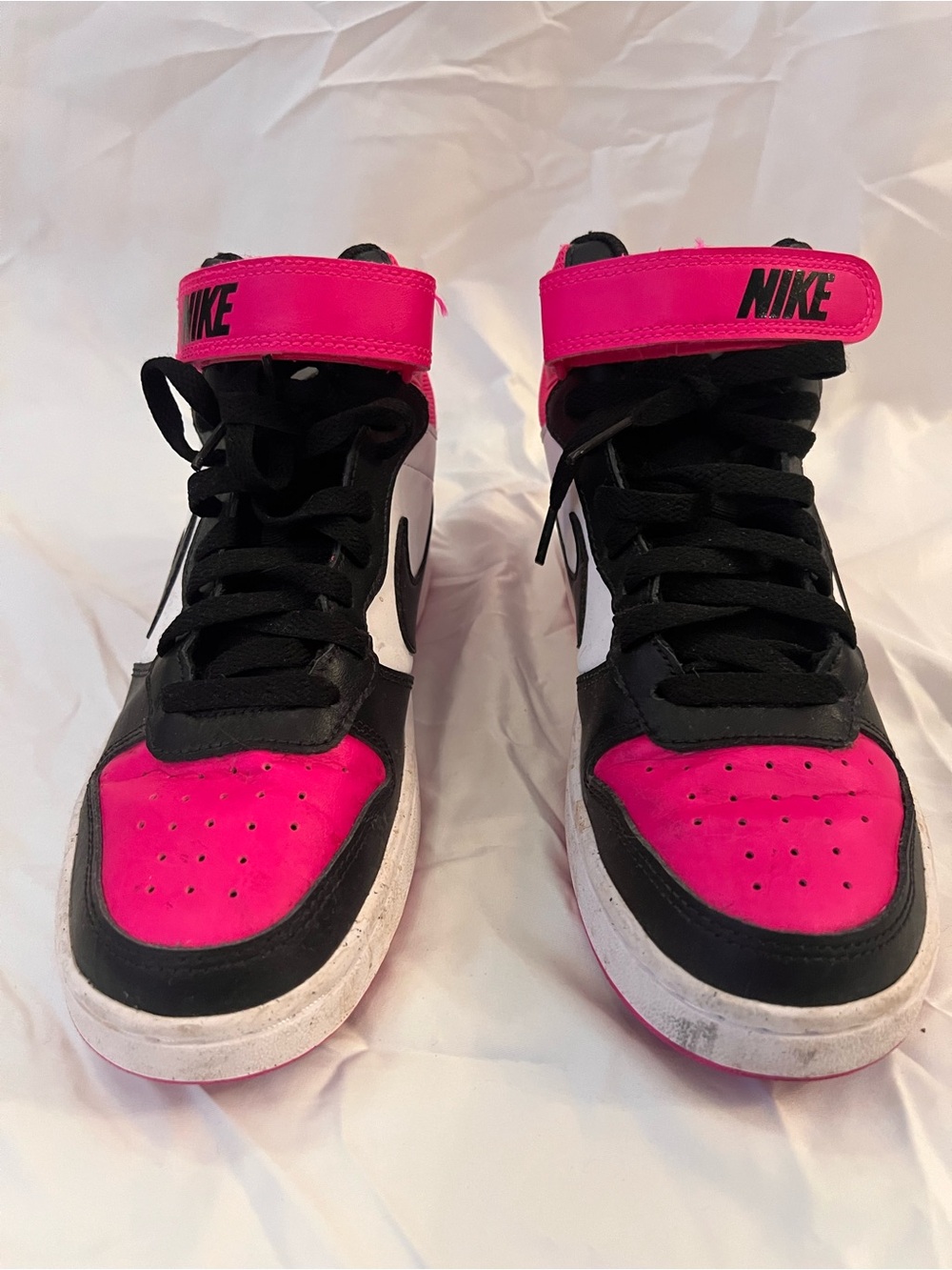 Nike Kids Borough Mid 2 High-Top Sneakers in Hot Pink, Black and White